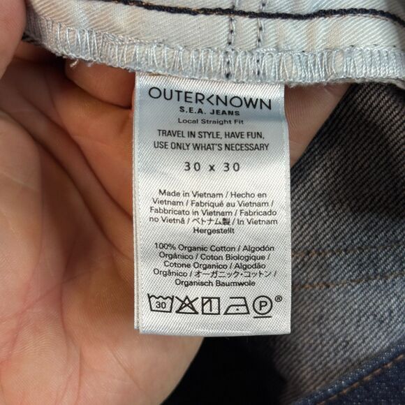 Outerknown SEA Jeans Mens 30x30 Blue Local Straight Fit Selvedge Dark Wash Denim - Picture 7 of 16